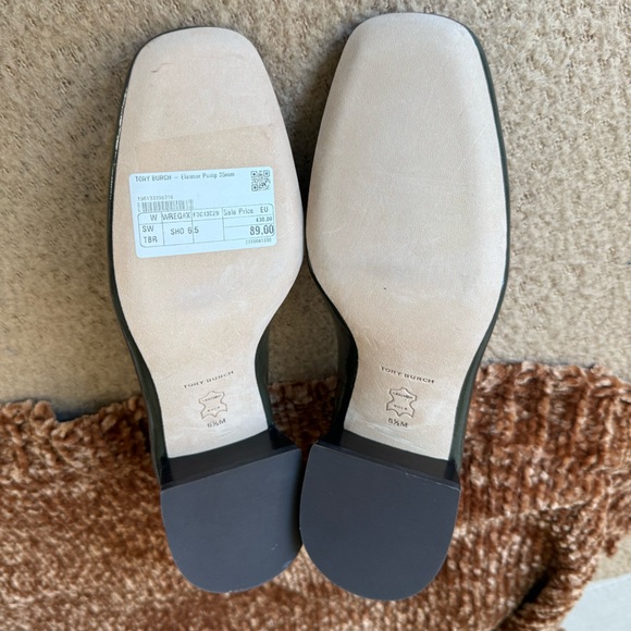 Tory Burch Dark Gray Heels with Gold Emblem - Picture 7 of 7